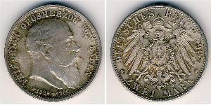2 Mark Grand Duchy of Baden (1806-1918) Silver Frederick I, Grand Duke of Baden (1826 - 1907)