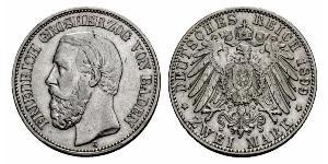 2 Mark Grand Duchy of Baden (1806-1918) Silver Frederick I, Grand Duke of Baden (1826 - 1907)