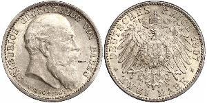 2 Mark Grand Duchy of Baden (1806-1918) Silver Frederick I, Grand Duke of Baden (1826 - 1907)