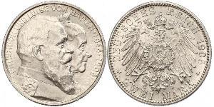 2 Mark Grand Duchy of Baden (1806-1918) Silver Frederick I, Grand Duke of Baden (1826 - 1907)