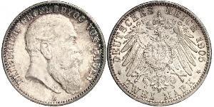 2 Mark Grand Duchy of Baden (1806-1918) Silver Frederick I, Grand Duke of Baden (1826 - 1907)