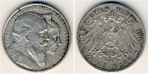 2 Mark Grand Duchy of Baden (1806-1918) Silver Frederick I, Grand Duke of Baden (1826 - 1907)