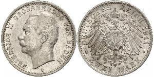 2 Mark Grand Duchy of Baden (1806-1918) Silver Frederick II, Grand Duke of Baden (1857 - 1928)