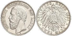 2 Mark Grand Duchy of Baden (1806-1918) Silver Frederick I, Grand Duke of Baden (1826 - 1907)