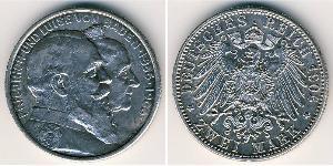 2 Mark Grand Duchy of Baden (1806-1918) Silver Frederick I, Grand Duke of Baden (1826 - 1907)