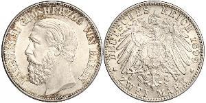 2 Mark Grand Duchy of Baden (1806-1918) Silver Frederick I, Grand Duke of Baden (1826 - 1907)