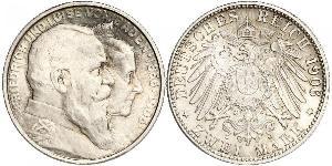 2 Mark Grand Duchy of Baden (1806-1918) Silver Frederick I, Grand Duke of Baden (1826 - 1907)