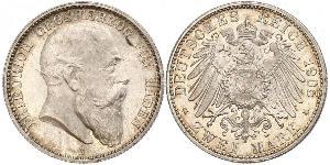 2 Mark Grand Duchy of Baden (1806-1918) Silver Frederick I, Grand Duke of Baden (1826 - 1907)