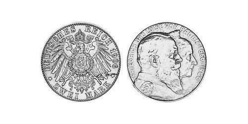 2 Mark Grand Duchy of Baden (1806-1918) Silver Frederick I, Grand Duke of Baden (1826 - 1907)