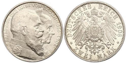 2 Mark Grand Duchy of Baden (1806-1918) Silver Frederick I, Grand Duke of Baden (1826 - 1907)