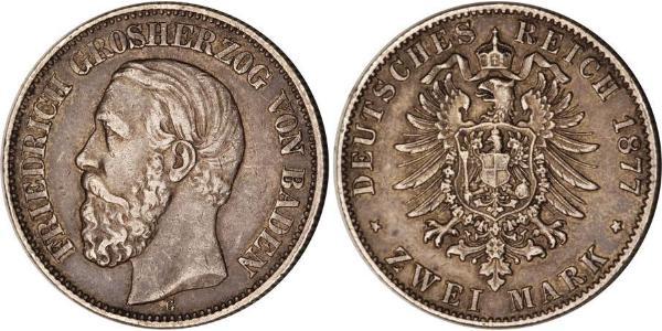 2 Mark Grand Duchy of Baden (1806-1918) Silver Frederick I, Grand Duke of Baden (1826 - 1907)