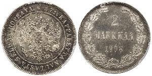 2 Mark Grand Duchy of Finland (1809 - 1917) Silver Alexander III (1845 -1894)