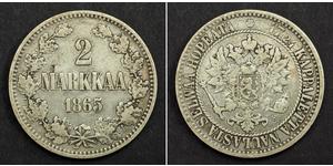 2 Mark Grand Duchy of Finland (1809 - 1917) Silver Alexander III (1845 -1894)