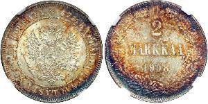 2 Mark Grand Duchy of Finland (1809 - 1917) Silver Alexander III (1845 -1894)