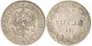 2 Mark Grand Duchy of Finland (1809 - 1917) Silver Alexander III (1845 -1894)