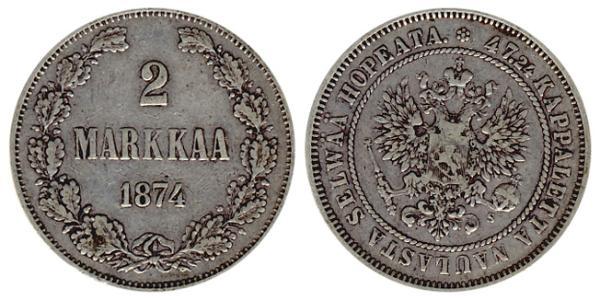 2 Mark Grand Duchy of Finland (1809 - 1917) Silver Alexander III (1845 -1894)