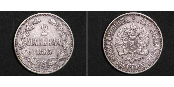 2 Mark Grand Duchy of Finland (1809 - 1917) Silver Alexander III (1845 -1894)