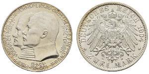 2 Mark Grand Duchy of Hesse (1806 - 1918) Silver Ernest Louis, Grand Duke of Hesse (1868 - 1937)