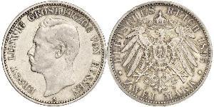 2 Mark Grand Duchy of Hesse (1806 - 1918) Silver Ernest Louis, Grand Duke of Hesse (1868 - 1937)