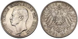 2 Mark Grand Duchy of Hesse (1806 - 1918) Silver Ernest Louis, Grand Duke of Hesse (1868 - 1937)