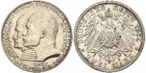 2 Mark Grand Duchy of Hesse (1806 - 1918) Silver Ernest Louis, Grand Duke of Hesse (1868 - 1937)