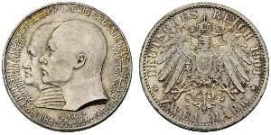 2 Mark Grand Duchy of Hesse (1806 - 1918) Silver Ernest Louis, Grand Duke of Hesse (1868 - 1937)