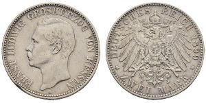 2 Mark Grand Duchy of Hesse (1806 - 1918) Silver Ernest Louis, Grand Duke of Hesse (1868 - 1937)