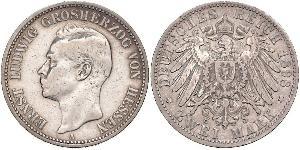 2 Mark Grand Duchy of Hesse (1806 - 1918) Silver Ernest Louis, Grand Duke of Hesse (1868 - 1937)