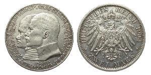 2 Mark Grand Duchy of Hesse (1806 - 1918) Silver Ernest Louis, Grand Duke of Hesse (1868 - 1937)