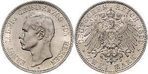 2 Mark Grand Duchy of Hesse (1806 - 1918) Silver Ernest Louis, Grand Duke of Hesse (1868 - 1937)