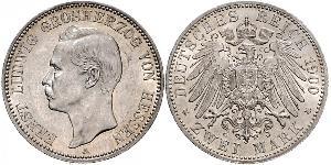 2 Mark Grand Duchy of Hesse (1806 - 1918) Silver Ernest Louis, Grand Duke of Hesse (1868 - 1937)