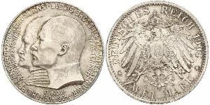 2 Mark Grand Duchy of Hesse (1806 - 1918) Silver Ernest Louis, Grand Duke of Hesse (1868 - 1937)