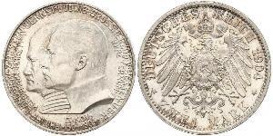 2 Mark Grand Duchy of Hesse (1806 - 1918) Silver Ernest Louis, Grand Duke of Hesse (1868 - 1937)