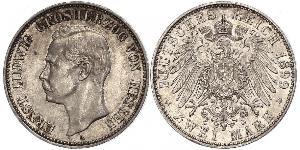 2 Mark Grand Duchy of Hesse (1806 - 1918) Silver Ernest Louis, Grand Duke of Hesse (1868 - 1937)