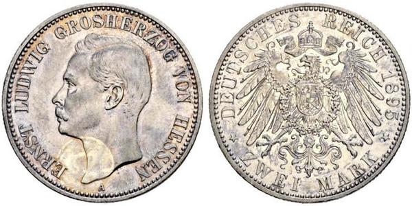 2 Mark Grand Duchy of Hesse (1806 - 1918) Silver Ernest Louis, Grand Duke of Hesse (1868 - 1937)