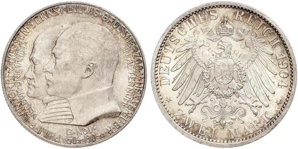 2 Mark Grand Duchy of Hesse (1806 - 1918) Silver Ernest Louis, Grand Duke of Hesse (1868 - 1937)