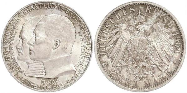 2 Mark Grand Duchy of Hesse (1806 - 1918) Silver Ernest Louis, Grand Duke of Hesse (1868 - 1937)