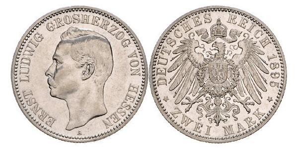 2 Mark Grand Duchy of Hesse (1806 - 1918) Silver Ernest Louis, Grand Duke of Hesse (1868 - 1937)