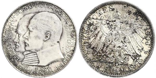 2 Mark Grand Duchy of Hesse (1806 - 1918) Silver Ernest Louis, Grand Duke of Hesse (1868 - 1937)