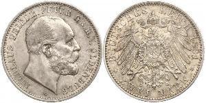 2 Mark Grand Duchy of Oldenburg (1814 - 1918) Silver Peter II, Grand Duke of Oldenburg (1827 - 1900)