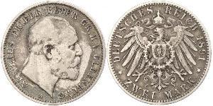 2 Mark Grand Duchy of Oldenburg (1814 - 1918) Silver Peter II, Grand Duke of Oldenburg (1827 - 1900)