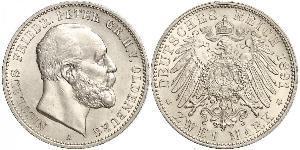 2 Mark Grand Duchy of Oldenburg (1814 - 1918) Silver Peter II, Grand Duke of Oldenburg (1827 - 1900)