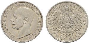 2 Mark Grand Duchy of Oldenburg (1814 - 1918) Silver Frederick Augustus III of Saxony (1865-1932)