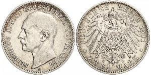 2 Mark Grand Duchy of Oldenburg (1814 - 1918) Silver Frederick Augustus III of Saxony (1865-1932)