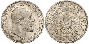 2 Mark Grand Duchy of Oldenburg (1814 - 1918) Silver Peter II, Grand Duke of Oldenburg (1827 - 1900)