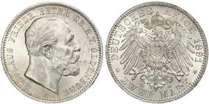 2 Mark Grand Duchy of Oldenburg (1814 - 1918) Silver Peter II, Grand Duke of Oldenburg (1827 - 1900)