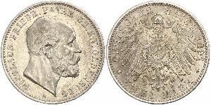 2 Mark Grand Duchy of Oldenburg (1814 - 1918) Silver Peter II, Grand Duke of Oldenburg (1827 - 1900)