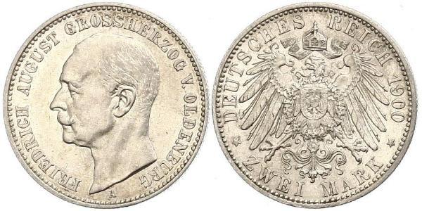 2 Mark Grand Duchy of Oldenburg (1814 - 1918) Silver Frederick Augustus III of Saxony (1865-1932)