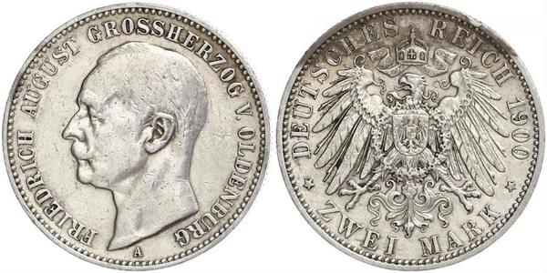 2 Mark Grand Duchy of Oldenburg (1814 - 1918) Silver Frederick Augustus III of Saxony (1865-1932)