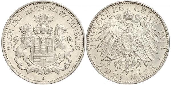2 Mark Hamburg / Germany Silver 